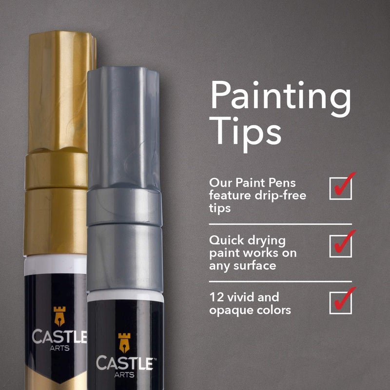 Castle Art Supplies 12 Oil Based Paint Pens Vibrant Premium Colored Markers for Adults Beginning Artists | Color on Rocks Stones Metal Wood Ceramic Vinyl Glass Plastic | Weather Resistant - Image 3